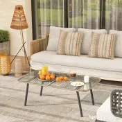 Outsunny Măsuță de Grădină din Ratan PE și Sticlă 110x60x40 cm Lemn Natural | Aosom Romania 