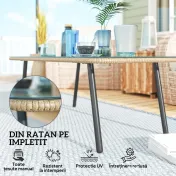Outsunny Măsuță de Grădină din Ratan PE și Sticlă 110x60x40 cm Lemn Natural | Aosom Romania 