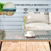 Outsunny Măsuță de Grădină din Ratan PE și Sticlă 110x60x40 cm Lemn Natural | Aosom Romania 