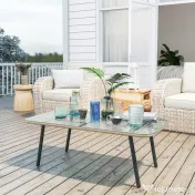 Outsunny Măsuță de Grădină din Ratan PE și Sticlă 110x60x40 cm Lemn Natural | Aosom Romania 