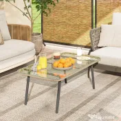 Outsunny Măsuță de Grădină din Ratan PE și Sticlă 110x60x40 cm Lemn Natural | Aosom Romania 