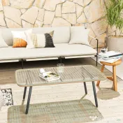 Outsunny Măsuță de Grădină din Ratan PE și Sticlă 110x60x40 cm Lemn Natural | Aosom Romania 