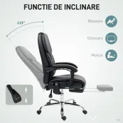 HOMCOM Scaun de Birou cu Masaj prin Vibrații, Spătar Înalt și Înălțime Reglabilă, 66x64x113-121 cm, Negru | Aosom Romania 