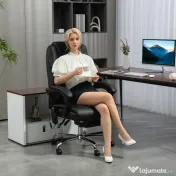 HOMCOM Scaun de Birou cu Masaj prin Vibrații, Spătar Înalt și Înălțime Reglabilă, 66x64x113-121 cm, Negru | Aosom Romania 
