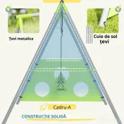 AIYAPLAY Leagăn de Grădină 3 în 1 pentru Copii 3-8 Ani cu Coș de Baschet și Poartă de Fotbal, 238x180x182 cm, Verde | Aosom Romania