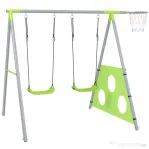 AIYAPLAY Set de Jocuri pentru Copii 3 în 1 cu Leagăn de Grădină, Coș și Poartă de Fotbal, 238x180x182 cm, Verde și Gri