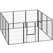 PawHut Țarc cu 12 Panouri din Oțel pentru Câini de Talie Medie, 80 cm Înălțime, Negru | Aosom Romania 