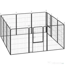 PawHut Țarc cu 12 Panouri din Oțel pentru Câini de Talie Medie, 80 cm Înălțime, Negru | Aosom Romania