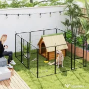 PawHut Țarc cu 12 Panouri din Oțel pentru Câini de Talie Medie, 80 cm Înălțime, Negru | Aosom Romania 