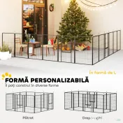 PawHut Țarc cu 12 Panouri din Oțel pentru Câini de Talie Medie, 80 cm Înălțime, Negru | Aosom Romania 
