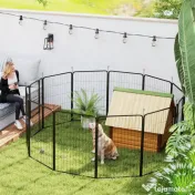 PawHut Țarc cu 12 Panouri din Oțel pentru Câini de Talie Medie, 80 cm Înălțime, Negru | Aosom Romania 