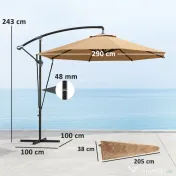 Outsunny Umbrelă de Soare cu Corzi Anti-Vânt, Orificii de Aerisire, Bază în Cruce și Manivelă, Φ290x243 cm, Gri | Aosom Romania 