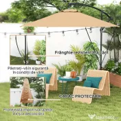 Outsunny Umbrelă de Soare cu Corzi Anti-Vânt, Orificii de Aerisire, Bază în Cruce și Manivelă, Φ290x243 cm, Gri | Aosom Romania 