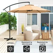Outsunny Umbrelă de Soare cu Corzi Anti-Vânt, Orificii de Aerisire, Bază în Cruce și Manivelă, Φ290x243 cm, Gri | Aosom Romania 