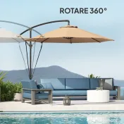 Outsunny Umbrelă de Soare cu Corzi Anti-Vânt, Orificii de Aerisire, Bază în Cruce și Manivelă, Φ290x243 cm, Gri | Aosom Romania 