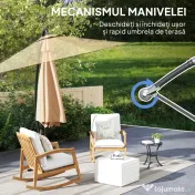 Outsunny Umbrelă de Soare cu Corzi Anti-Vânt, Orificii de Aerisire, Bază în Cruce și Manivelă, Φ290x243 cm, Gri | Aosom Romania 