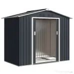 Căsuță din Metal 2,77 m² Outsunny 213 x 130 x 185 cm cu Fundație, Uși Glisante Gri Închis