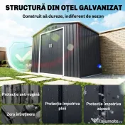 Outsunny Magazie de grădină metalică 2,77 m², 213 x 130 x 185 cm cu fundație, uși culisante, gri închis | Aosom Romania 