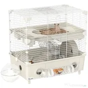 PawHut Cușcă pentru Hamsteri cu 2 Niveluri și 3 Uși, cu Roată și Tuburi, Crem și Alb | Aosom Romania 