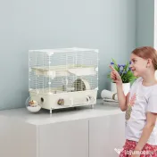 PawHut Cușcă pentru Hamsteri cu 2 Niveluri și 3 Uși, cu Roată și Tuburi, Crem și Alb | Aosom Romania 