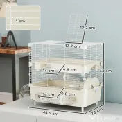 PawHut Cușcă pentru Hamsteri cu 2 Niveluri și 3 Uși, cu Roată și Tuburi, Crem și Alb | Aosom Romania 