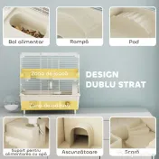 PawHut Cușcă pentru Hamsteri cu 2 Niveluri și 3 Uși, cu Roată și Tuburi, Crem și Alb | Aosom Romania 