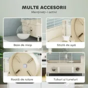 PawHut Cușcă pentru Hamsteri cu 2 Niveluri și 3 Uși, cu Roată și Tuburi, Crem și Alb | Aosom Romania 