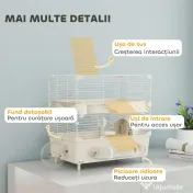 PawHut Cușcă pentru Hamsteri cu 2 Niveluri și 3 Uși, cu Roată și Tuburi, Crem și Alb | Aosom Romania 