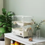 PawHut Cușcă pentru Hamsteri cu 2 Niveluri și 3 Uși, cu Roată și Tuburi, Crem și Alb | Aosom Romania 
