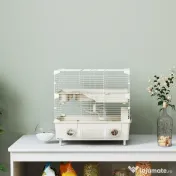 PawHut Cușcă pentru Hamsteri cu 2 Niveluri și 3 Uși, cu Roată și Tuburi, Crem și Alb | Aosom Romania 