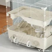 PawHut Cușcă pentru Hamsteri cu 2 Niveluri și 3 Uși, cu Roată și Tuburi, Crem și Alb | Aosom Romania 