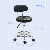 HOMCOM Scaun Rotativ Reglabil la 360°, Scaun Estetician cu Spătar, Roți și Suport pentru Picioare, din Oțel, Piele Sintetică, 32x40x70-86 cm, Negru | Aosom Romania 