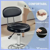 HOMCOM Scaun Rotativ Reglabil la 360°, Scaun Estetician cu Spătar, Roți și Suport pentru Picioare, din Oțel, Piele Sintetică, 32x40x70-86 cm, Negru | Aosom Romania 