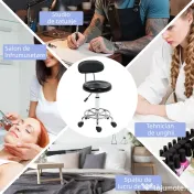 HOMCOM Scaun Rotativ Reglabil la 360°, Scaun Estetician cu Spătar, Roți și Suport pentru Picioare, din Oțel, Piele Sintetică, 32x40x70-86 cm, Negru | Aosom Romania 
