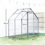 Outsunny Seră din Policarbonat și Aluminiu cu Ușă Glisantă și Fereastră Reglabilă, 192.5x131x200 cm, Argintiu | Aosom Romania 