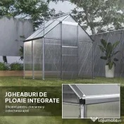 Outsunny Seră din Policarbonat și Aluminiu cu Ușă Glisantă și Fereastră Reglabilă, 192.5x131x200 cm, Argintiu | Aosom Romania 