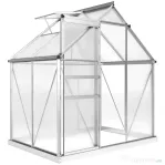 Outsunny Seră din Policarbonat și Aluminiu cu Ușă Glisantă și Fereastră Reglabilă, 192.5x131x200 cm, Argintiu
