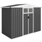 Outsunny Șopron de Grădină cu 4 Guri de Ventilație, 2 Ferestre și Acoperiș Înclinat, 246x117x161/180 cm, Gri Închis | Aosom Romania 