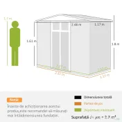 Outsunny Șopron de Grădină cu 4 Guri de Ventilație, 2 Ferestre și Acoperiș Înclinat, 246x117x161/180 cm, Gri Închis | Aosom Romania 
