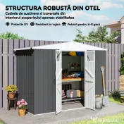 Outsunny Șopron de Grădină cu 4 Guri de Ventilație, 2 Ferestre și Acoperiș Înclinat, 246x117x161/180 cm, Gri Închis | Aosom Romania 