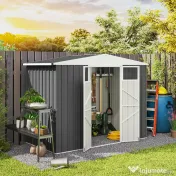 Outsunny Șopron de Grădină cu 4 Guri de Ventilație, 2 Ferestre și Acoperiș Înclinat, 246x117x161/180 cm, Gri Închis | Aosom Romania 