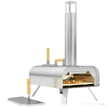 Outsunny Cuptor pentru Pizza pe Pelete de Lemn cu Piatră Refractară și Lopată, din Oțel Inoxidabil, 79x36x75 cm, Argintiu