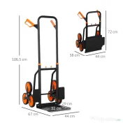 DURHAND Cărucior de Transport pentru Scări cu 6 Roți, Pliabil, Capacitate 120kg, din Oțel, pentru Mutări, Grădinărit, Portocaliu 