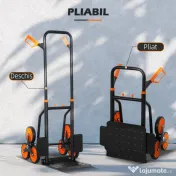 DURHAND Cărucior de Transport pentru Scări cu 6 Roți, Pliabil, Capacitate 120kg, din Oțel, pentru Mutări, Grădinărit, Portocaliu 
