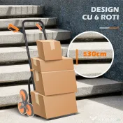 DURHAND Cărucior de Transport pentru Scări cu 6 Roți, Pliabil, Capacitate 120kg, din Oțel, pentru Mutări, Grădinărit, Portocaliu 