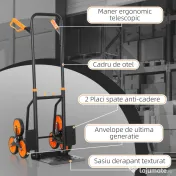 DURHAND Cărucior de Transport pentru Scări cu 6 Roți, Pliabil, Capacitate 120kg, din Oțel, pentru Mutări, Grădinărit, Portocaliu 