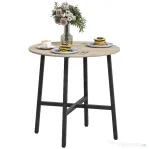 HOMCOM Masă de Prânz Rotundă în Stil Industrial pentru 2 Persoane cu Bază Încrucișată, Masă de Bucătărie din Lemn și Oțel, Ø80x75 cm, Negru și Culoare Lemn