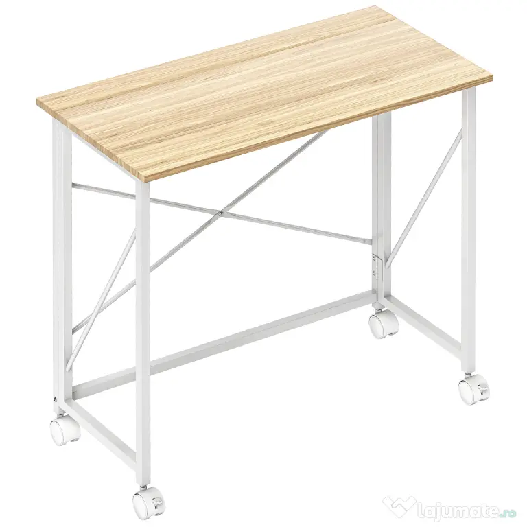 HOMCOM Masă pliabilă de 80 cm pe roți - Ton natural | Aosom Romania