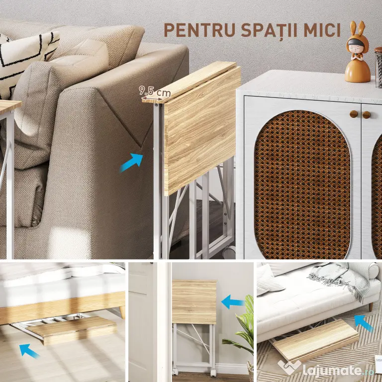 HOMCOM Masă pliabilă de 80 cm pe roți - Ton natural | Aosom Romania