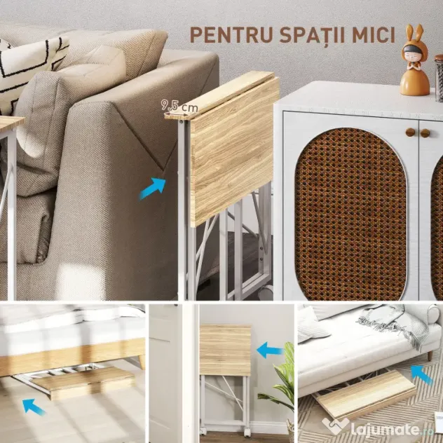 HOMCOM Masă pliabilă de 80 cm pe roți - Ton natural | Aosom Romania